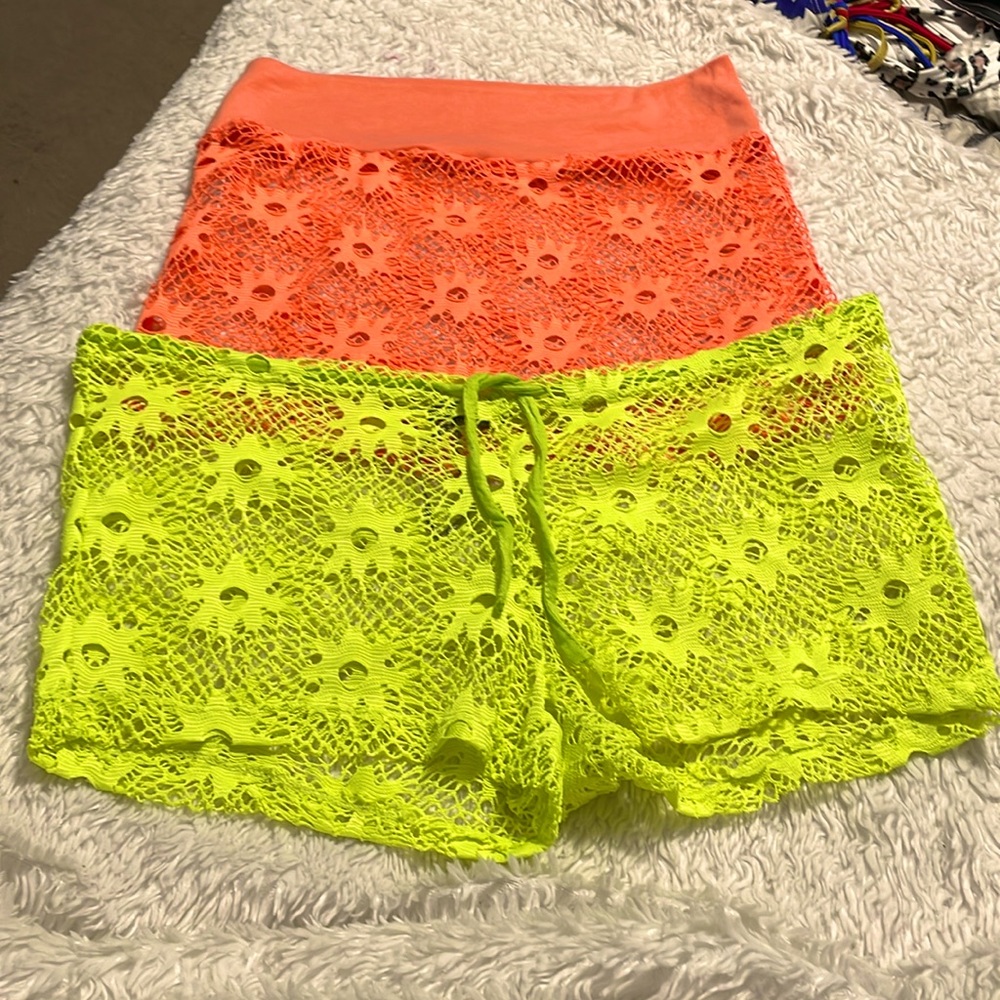 Banana Split bathing suit coverup Skirt Orange Shorts Lime Green. Size M